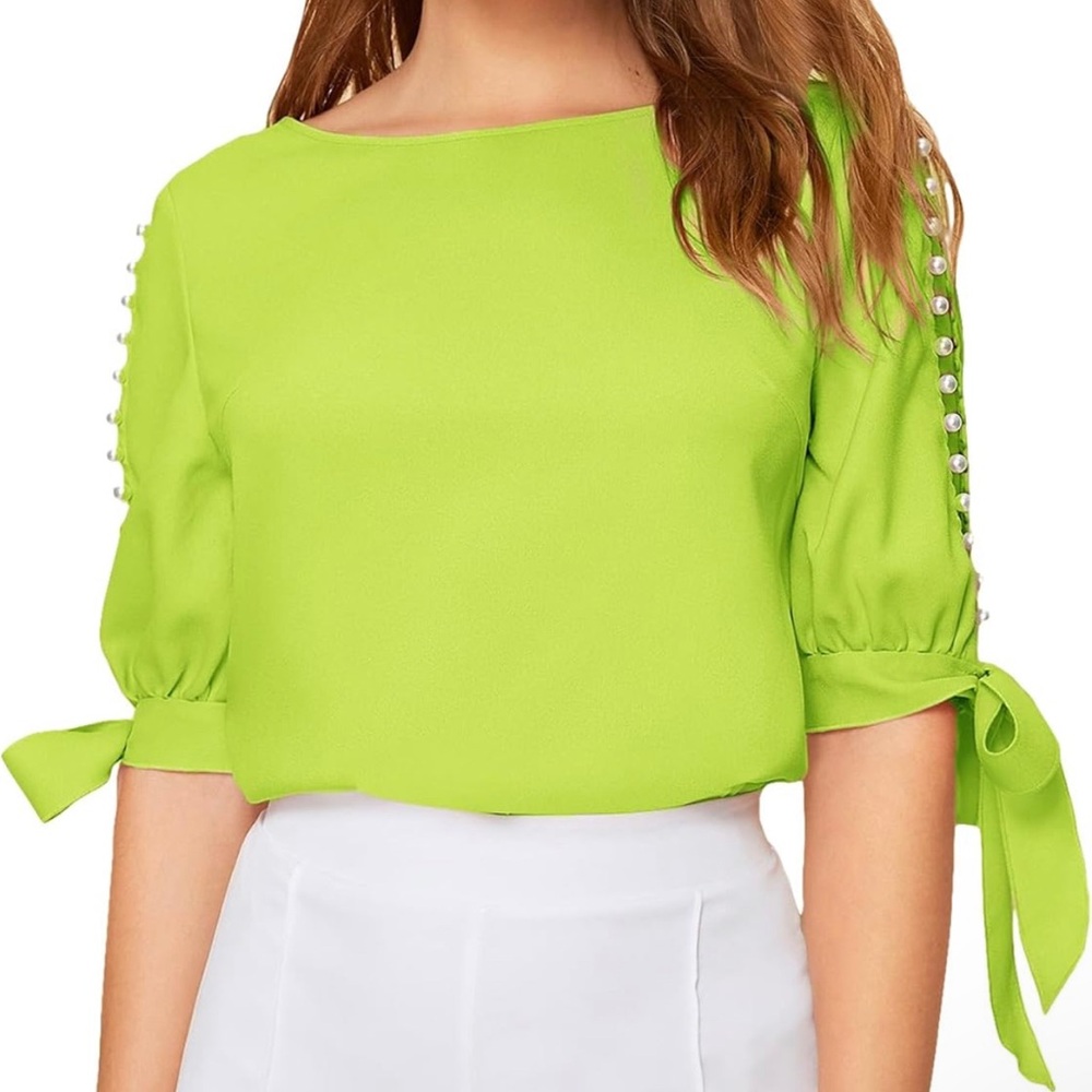 Floerns Women’s Pearl Beaded Knot Cuff Blouse
